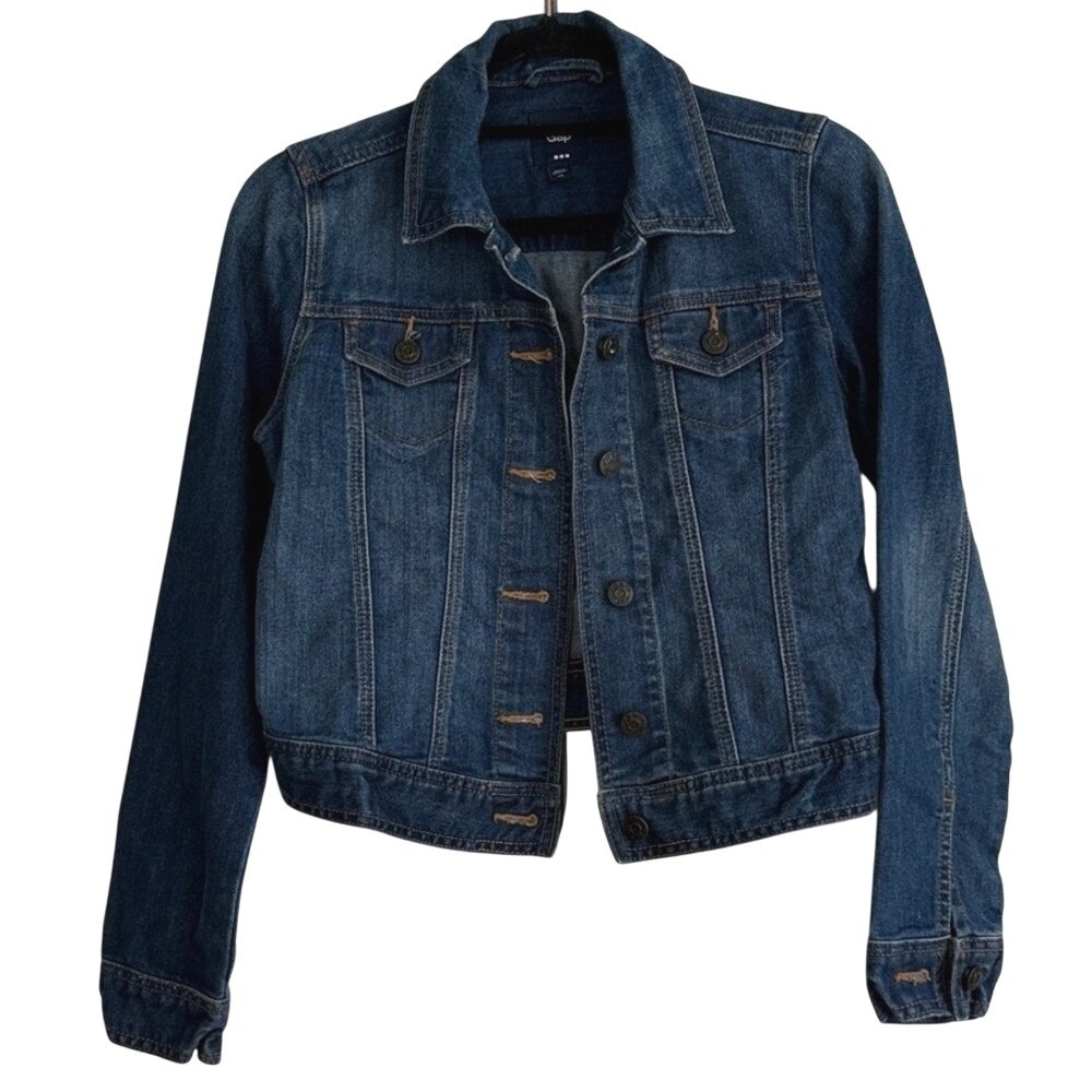 Gap 1969 Medium Wash Denim Jean Trucker Jacket Premium Stretch XS Vintage